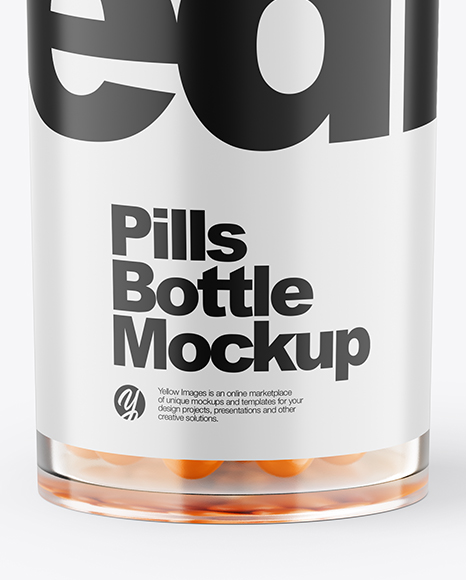 Clear Bottle With Orange Pills Mockup