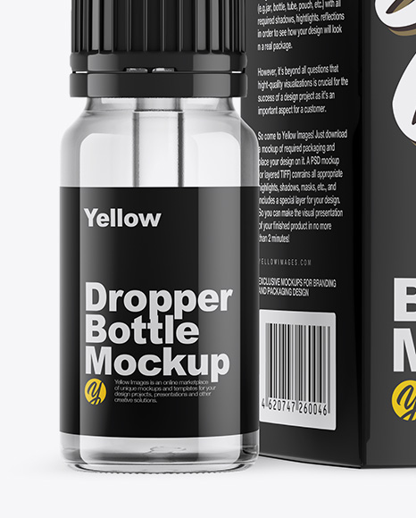 Clear Glass Dropper Bottle w/ Box Mockup