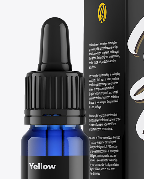 Blue Glass Dropper Bottle w/ Box Mockup