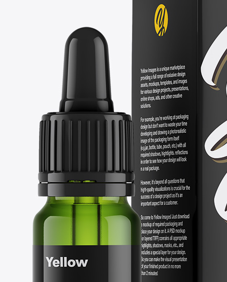 Green Glass Dropper Bottle w/ Box Mockup