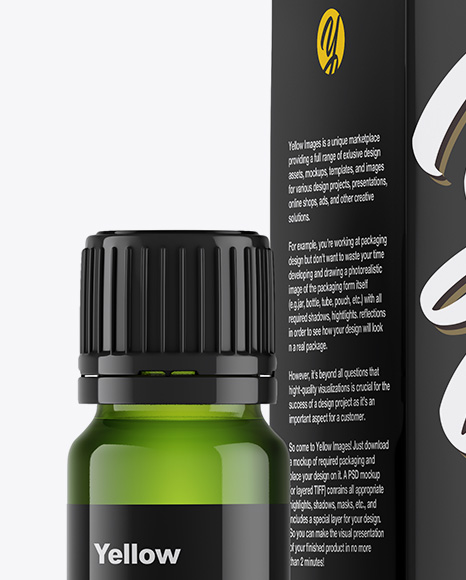 Green Glass Bottle w/ Box Mockup