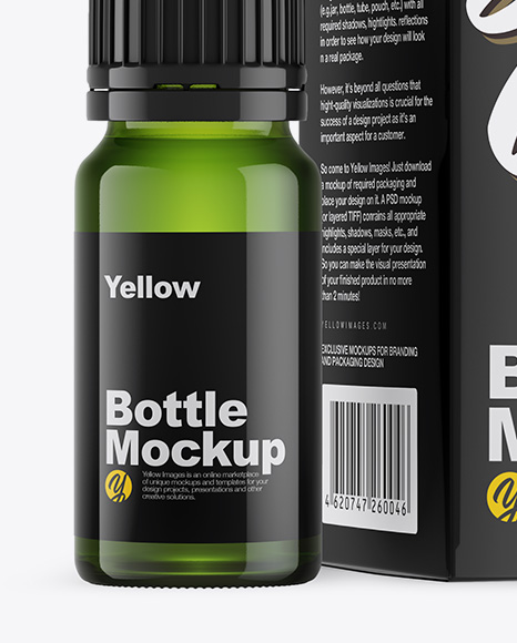 Green Glass Bottle w/ Box Mockup