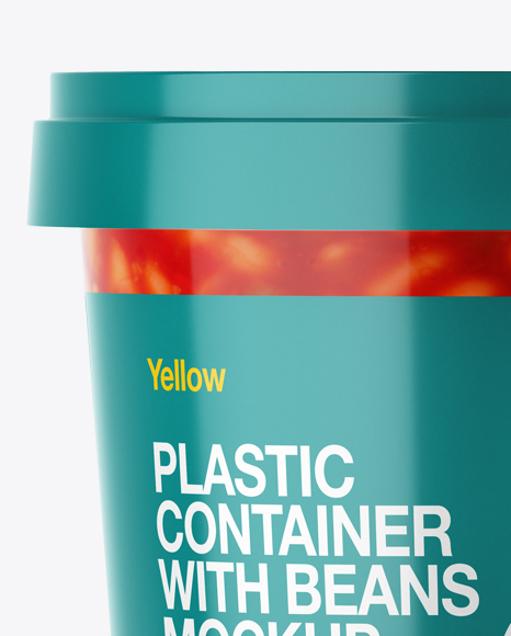 Glossy Plastic Container With Beans Mockup - Eye-Level Shot