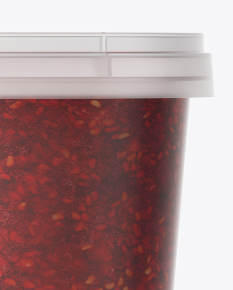 Frosted Plastic Container With Raspberry Jam Mockup - Eye-Level Shot