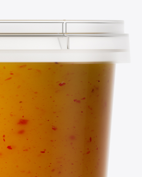 Glossy Plastic Container With Sauce Mockup - Eye-Level Shot