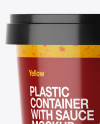 Glossy Plastic Container With Sauce Mockup - Eye-Level Shot