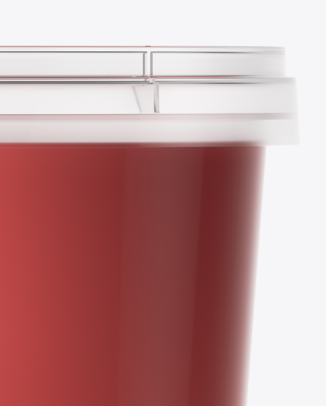 Glossy Plastic Container With Strawberry Yogurt Mockup - Eye-Level Shot