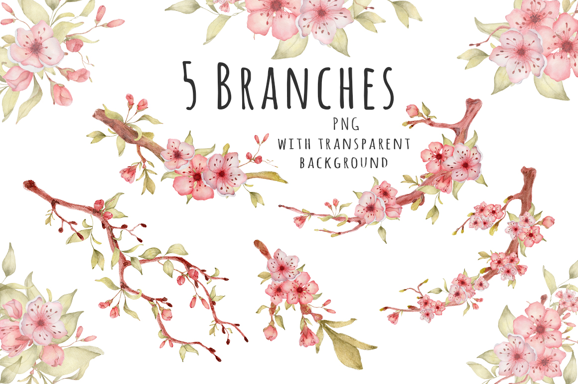 Lovely Pandas and Sakura watercolor set