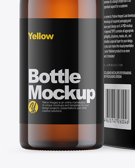 Amber Bottle w/ Box Mockup