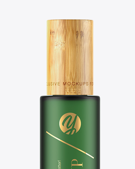 Frosted Glass Bottle W/ Bamboo Cap Mockup