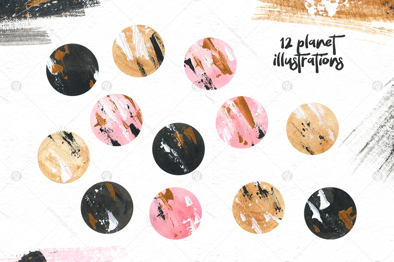 Black Moon clipart, watercolor stylish planet