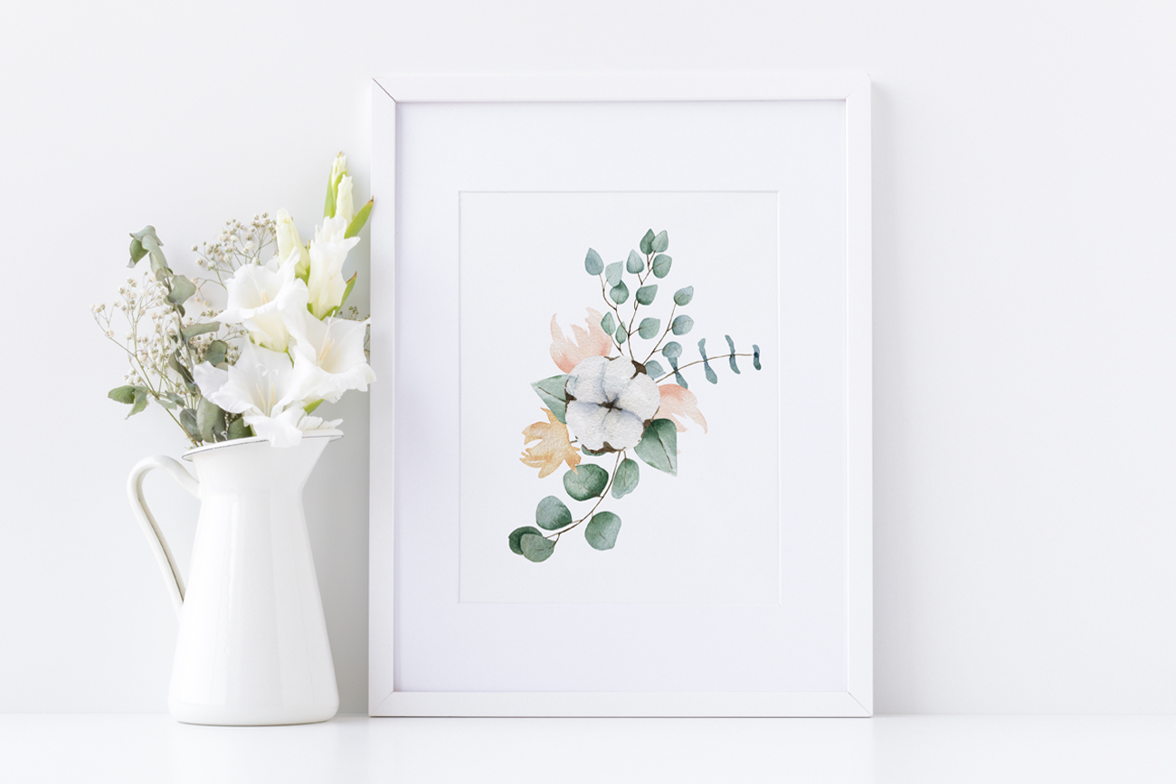 Cotton and Eucalyptus watercolor clipart collection Cotton and Eucalyptus watercolor clipart collection