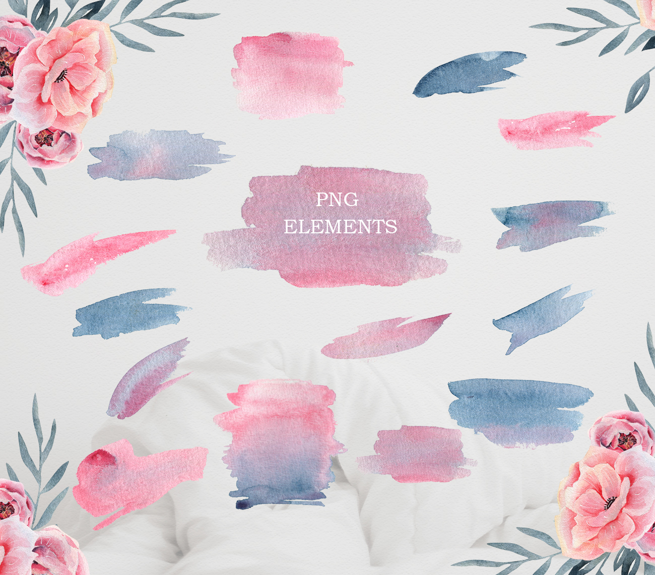 Watercolor Floral map, pink spring and summer flowers Watercolor Floral map, pink spring and summer flowers