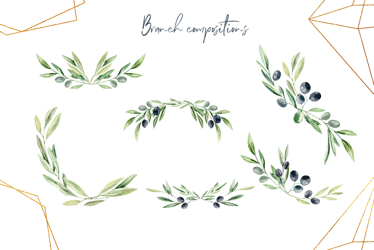 Watercolor Olive branches