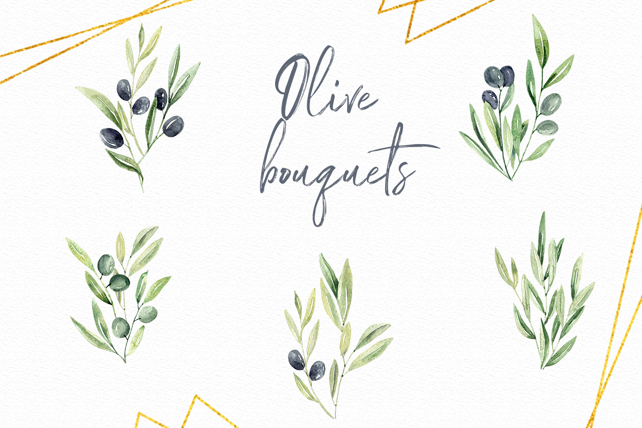 Watercolor Olive branches