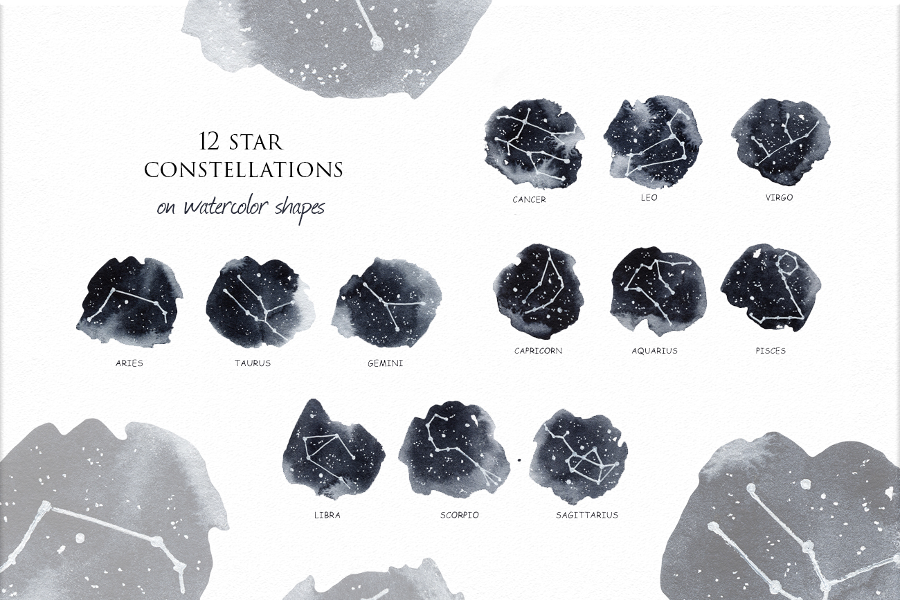 Zodiac Constellations &amp; Moon clipart