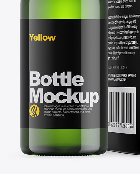 Green Glass Bottle w/ Box Mockup