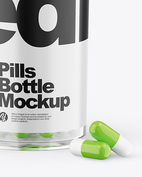 Clear Bottle With Pills Mockup