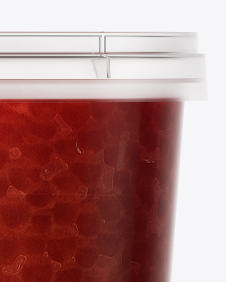 Glossy Plastic Container With Red Caviar Mockup - Eye-Level Shot