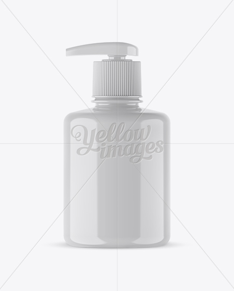Glossy Liquid Soap Bottle with Pump Mockup - Front View Glossy Liquid Soap Bottle with Pump Mockup - Front View