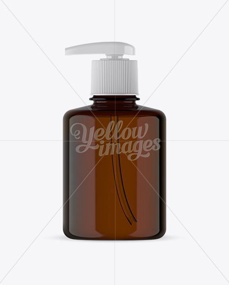 Amber Liquid Soap Bottle with Pump Mockup - Front View