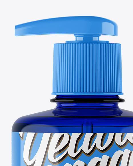 Blue Liquid Soap Bottle with Pump Mockup - Front View