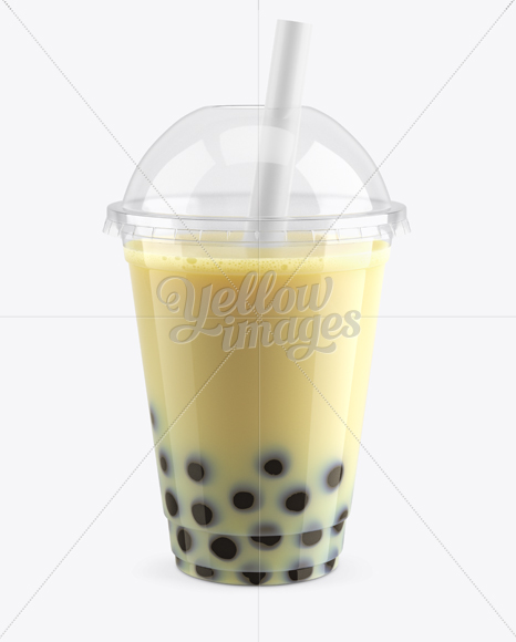 Banana Bubble Tea Cup Mockup - High-Angle View