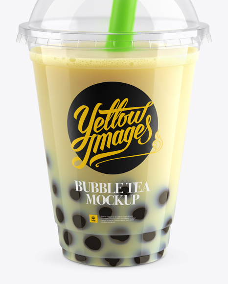 Banana Bubble Tea Cup Mockup - High-Angle View