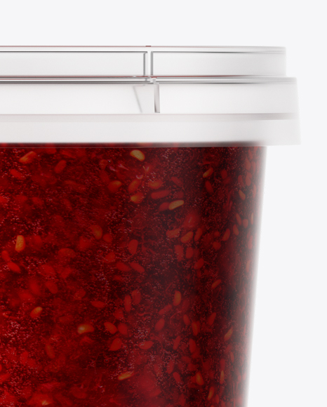 Glossy Plastic Container With Raspberry Jam Mockup - Eye-Level Shot