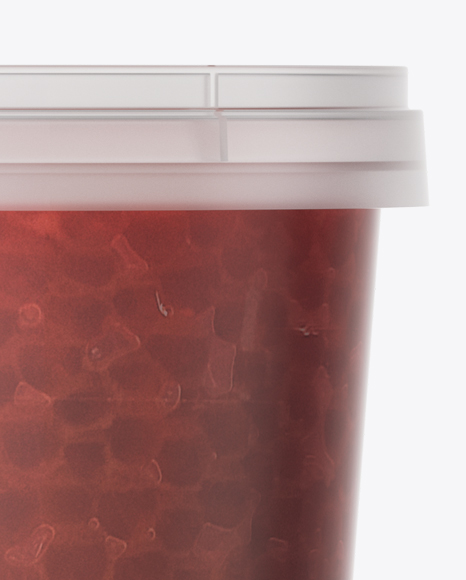 Frosted Plastic Container With Red Caviar Mockup - Eye-Level Shot