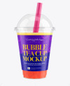 Orange Bubble Tea Cup Mockup - Front View