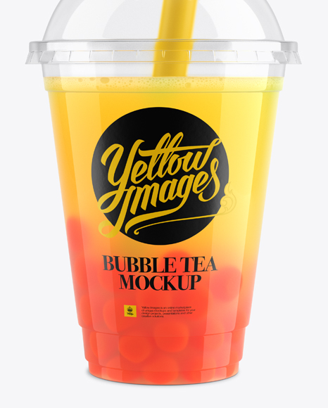 Orange Bubble Tea Cup Mockup - Front View