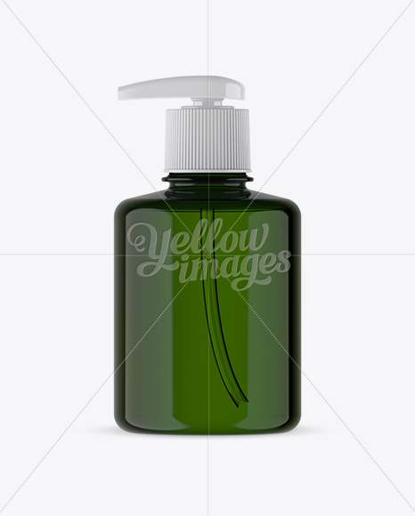 Green Liquid Soap Bottle with Pump Mockup - Front View