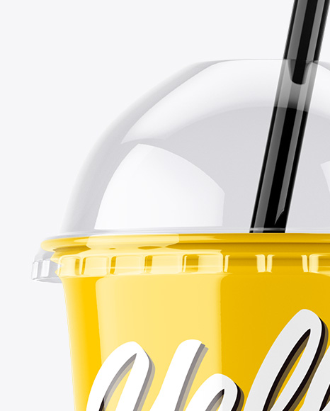 Glossy Plastic Cup with Transparent Cap Mockup