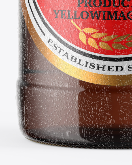 Amber Beer Bottle With Condensation Mockup