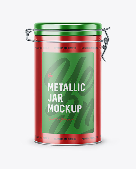 Metallic Jar With Locking Lid Mockup