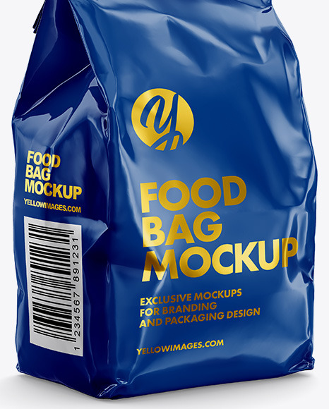 Glossy Food Bag Mockup - Halfside View