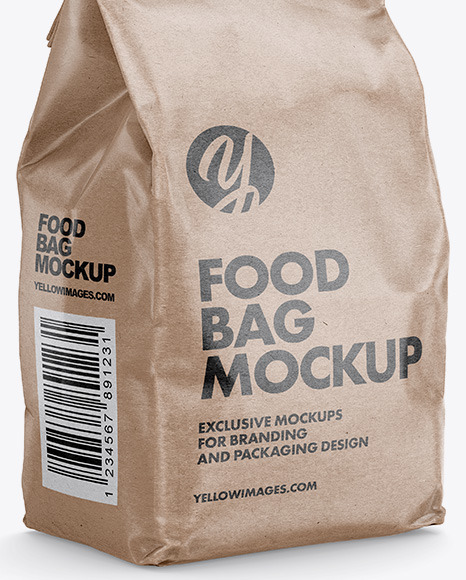 Kraft Paper Food Bag Mockup - Halfside View