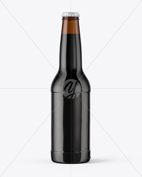 Amber Stout Beer Bottle With Condensation Mockup