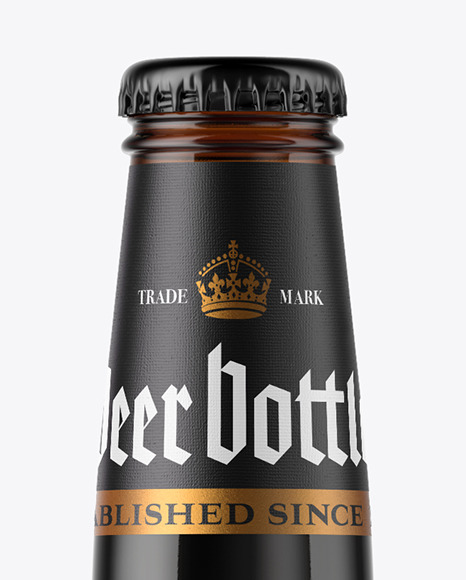 Amber Stout Beer Bottle With Condensation Mockup