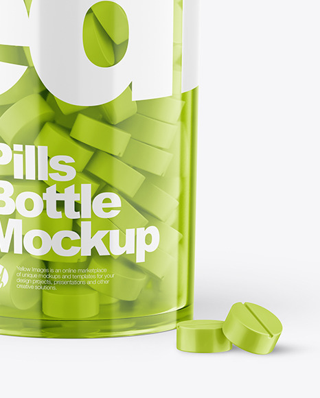 Clear Bottle With Pills Mockup