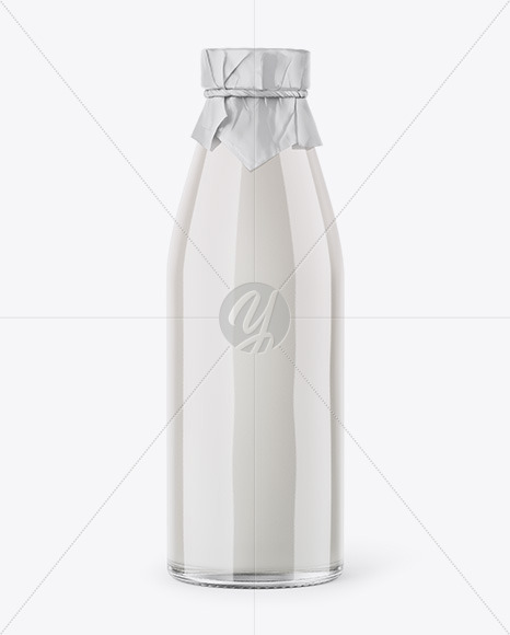 Clear Glass Bottle With Milk Mockup