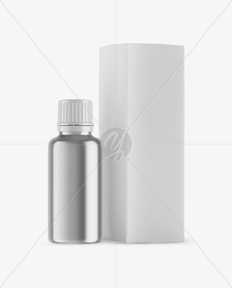 Metallic Bottle with Box Mockup