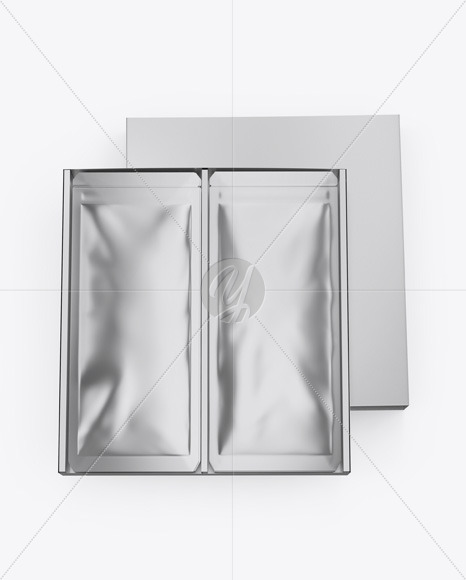 Metallic Box with Sachets Mockup
