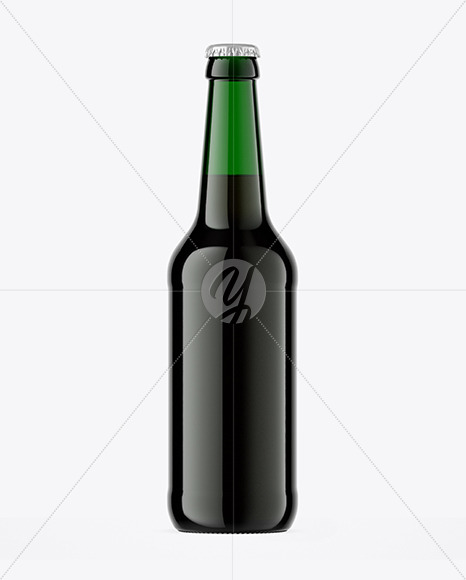 Green Glass Dark Beer Bottle Mockup