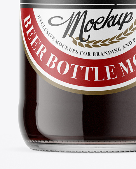 Clear Glass Bottle with Red Ale Mockup