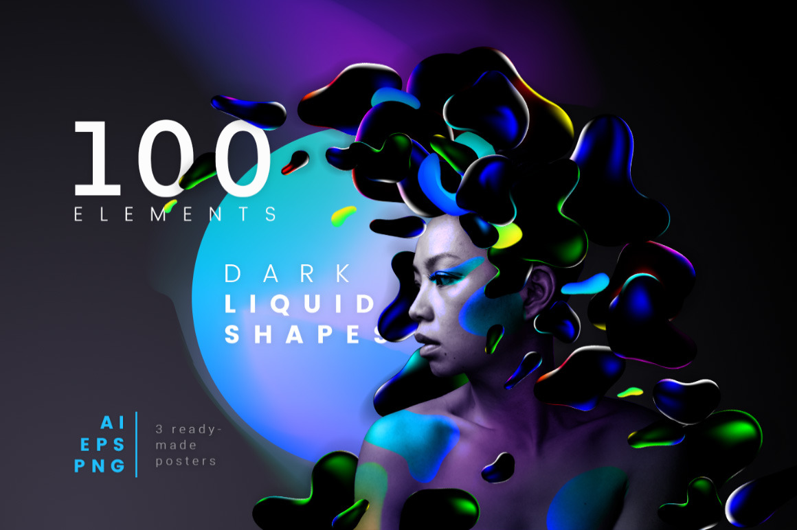 Set of graphic elements ”Dark liquid shapes”