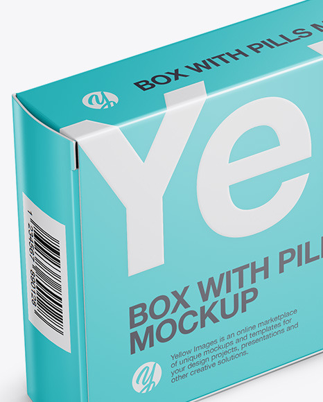 Glossy Pills Box Mockup - Halfside View (High-Angle Shot)