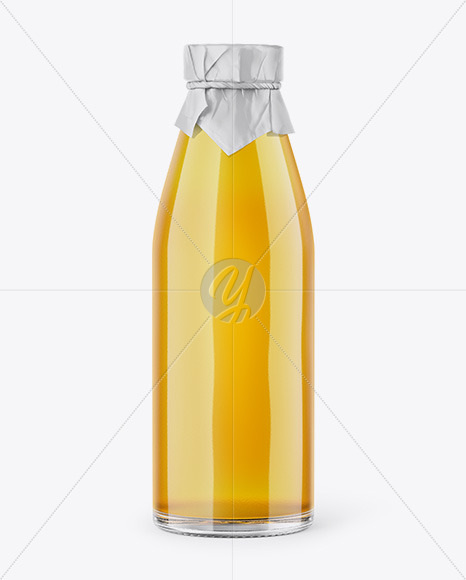 Clear Glass Bottle With Apple Juice Mockup