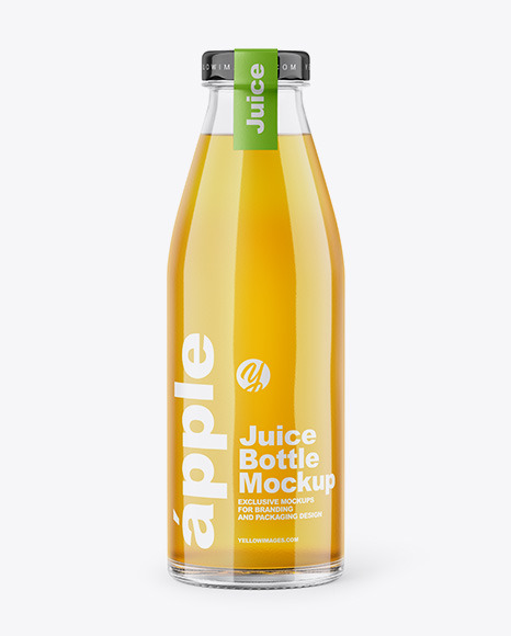 Clear Glass Bottle With Apple Juice Mockup